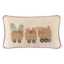 Подушка вязаная с новогодним рисунком Пряничный экспрессиз коллекции New Year Essential, 30х50 см - Tkano