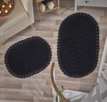Набор ковриков для ванной "MODALIN" кружевной CROSS 60x100 + 50x70 см 1/2, цвет черный, 50x70, 60x100 - Bilge Tekstil