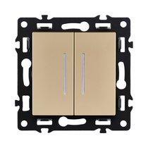 Выключатель 2-клавишный 10А/250В с LED подсветкой, золотой Kollinger Asthetik AS-010GD - Kollinger