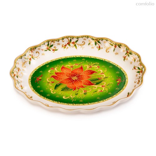 Блюдо овальное Lamart Palais Royal Рождественская звезда 28х22 см, борт волна, фарфор - Lamart