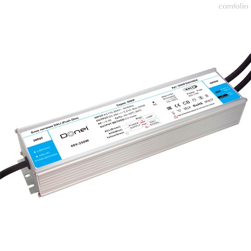 блок питания DALI 250Вт, DC48В, 5.2А, IP67, 260*73*45мм, с функцией Push-Dim, PFC >0.95, PWM=16KHZ серия:DN8HF - Donel