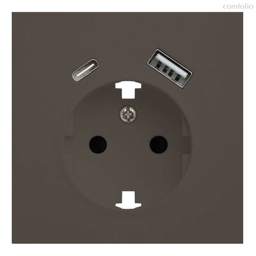 Лицевая панель для розетки 2к+з с USB A+C 35637 CP, капучино - Rikett