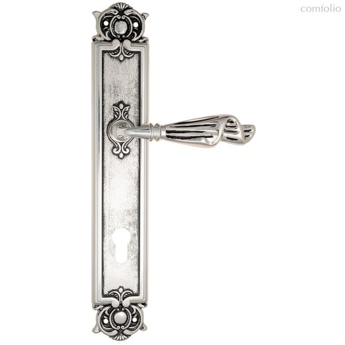 Дверная ручка Venezia Opera CYL на планке PL97 натуральное серебро + черный - Venezia Collezione