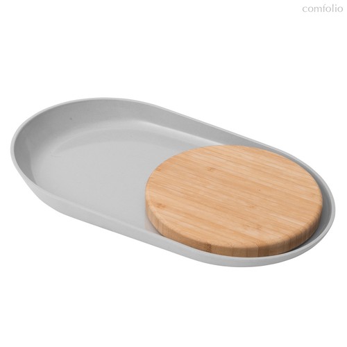 Овальная тарелка с бабуковой доской 34,5*20,5*3,5см Leo, цвет серый - BergHOFF