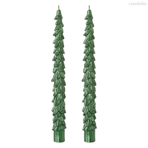 Набор из двух свечей зеленого цвета из коллекции New Year Essential, 25 см - Tkano