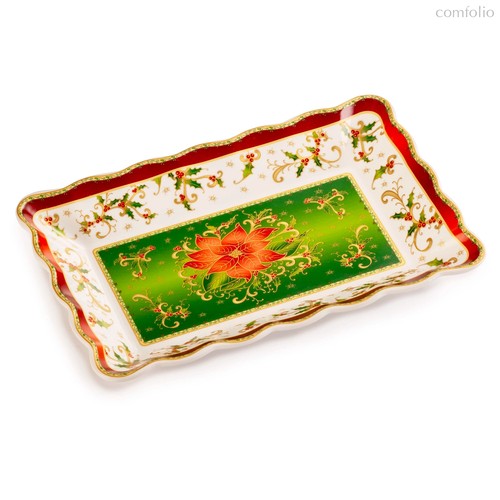 Блюдо прямоугольное Lamart Palais Royal Рождественская звезда 32х21см, борт волна, фарфор - Lamart