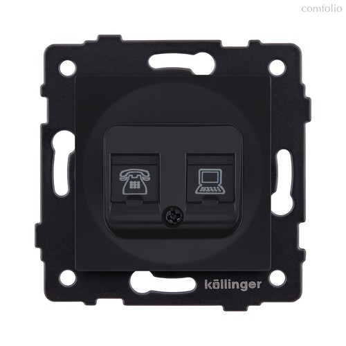 Розетка двойная RJ11 + RJ45 Cat.6, черный матовый Kollinger REA-011BM для Aspekt, Eleganz, Reflex - Kollinger
