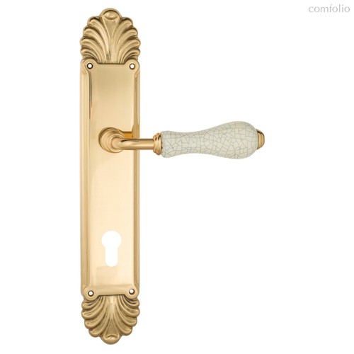 Дверная ручка Venezia Colosseo белая керамика паутинка CYL на планке PL87 полированная латунь - Venezia Collezione