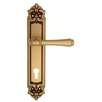 Дверная ручка Venezia Callisto CYL на планке PL96 французское золото + коричневый - Venezia Collezione