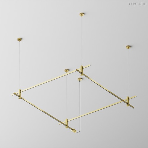 Готовая конструкция квадратная двухуровневая на тросовых подвесах Hang без светильников и блока питания, латунь - Maytoni