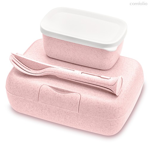 Набор из 2 ланч-боксов и столовых приборов Candy Ready Organic розовый - Koziol
