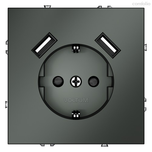 Розетка встраиваемая VOLTUM S70 с заземлением и защитными шторками, 16А, с USB, A+A, (титан) - Voltum