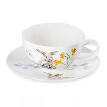 Чашка чайная с блюдцем Mix&Match Синергия Пасхальный кролик 250 мл, белый декор, фарфор костяной