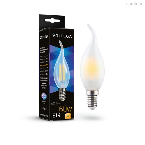 Светодиодная лампа филамент свеча на ветру матовая 6Вт 3000K E14 340° - Voltega