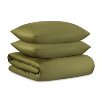 Комплект постельного белья из премиального сатина оливкового цвета из коллекции Essential, 200х220 с - Tkano