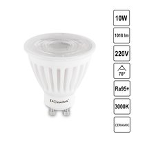LED лампа CERAMIC 10W, 3000K, 1018Лм, Ra95, 70, GU10, MR16, D50xH53мм, белый, 175-265В, Серия: DL18295 - Donolux