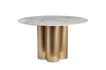 Стол обеденный керамогранит белый/мат. золото d130x76см - Garda Decor
