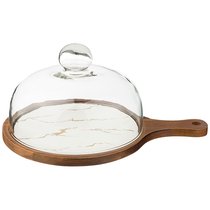 Блюдо На Деревянной Подставке с Крышкой Коллекция Золотой Мрамор Цвет: White 33x23x1,6 см