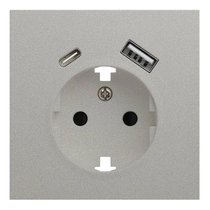 Лицевая панель для розетки 2к+з с USB A+C 35637 PL, платина