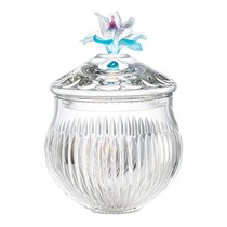 Конфетница с крышкой Decor de table Дефанс Магнолия 23,5х17,5 см, хрусталь, цветок пурпурно-голубой - Decor De Table