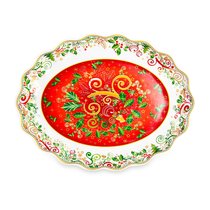 Блюдо овальное Lamart Palais Royal Рождественская Омела 28х22 см, борт волна, фарфор - Lamart