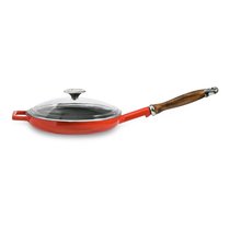 Сковорода с крышкой LAVA d24 см, 1,3 л, деревянная ручка, чугун, красная - Lava