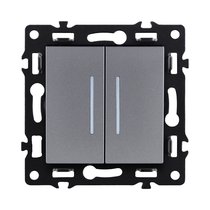 Выключатель 2-клавишный проходной 10А/250В с LED подсветкой, серый Kollinger Asthetik AS-011GY - Kollinger