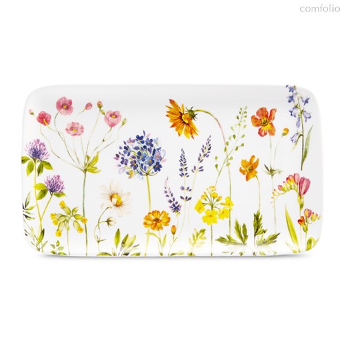 Блюдо прямоугольное Decor de table Полевые цветы 36,7х21 см, керамика, белое - Decor De Table
