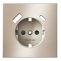 Накладка для розетки с заземлением и защитными шторками, с USB A+C, S70 Metal платина - Voltum