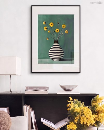 Постер Flowers &amp; striped vase - Louvre Home