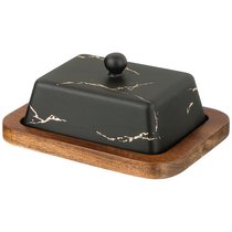 Масленка На Деревянной Подставке Коллекция Золотой Мрамор Цвет: Black