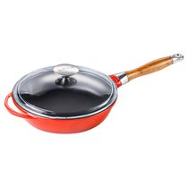 Сковорода с крышкой LAVA d28 см, 2,8 л, с деревянной ручкой, чугун, красная - Lava