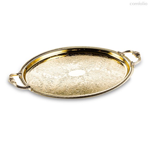 Поднос овальный с ручками Queen Anne 50х32 см, золотистый, сталь нержавеющая - Queen Anne