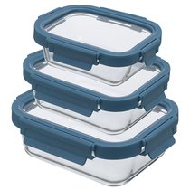 Набор из 3 прямоугольных контейнеров для еды темно-синий - Smart Solutions