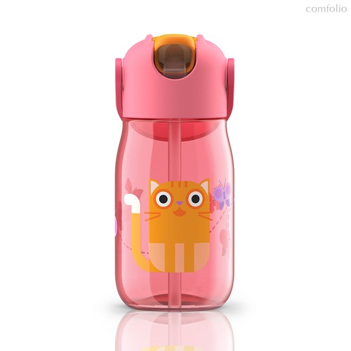 Бутылочка детская с силиконовой соломинкой 415 мл розовая - Zoku