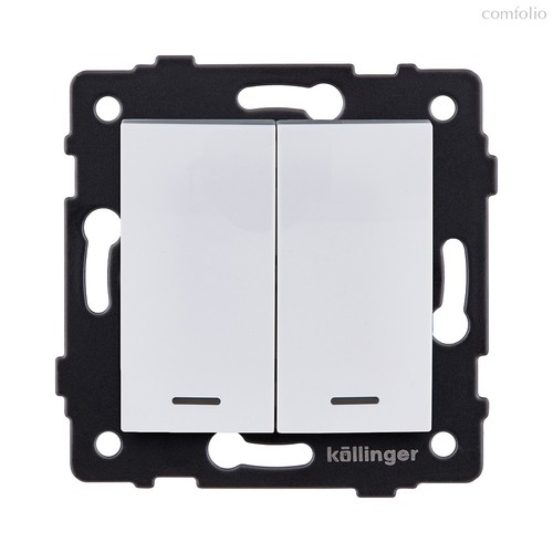 Выключатель 2-клавишный 10А/250В с LED подсветкой, изогнутый, белый Kollinger REA-R-008WH для Aspekt, Eleganz, Reflex - Kollinger