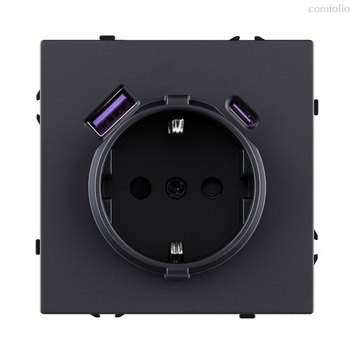 Розетка штепсельная SCHUKO 16A/250 В с USB A+C 20W, черный матовый Kollinger Eclipse EC-016BK - Kollinger