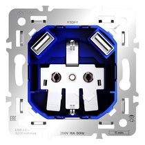 Механизм розетки с заземлением и защитными шторками 16А, с USB A+A, S70 - Voltum