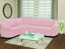 Чехол на диван угловой левосторонний "BULSAN" 2+3 посадочных мест, цвет светло-розовый - Bulsan